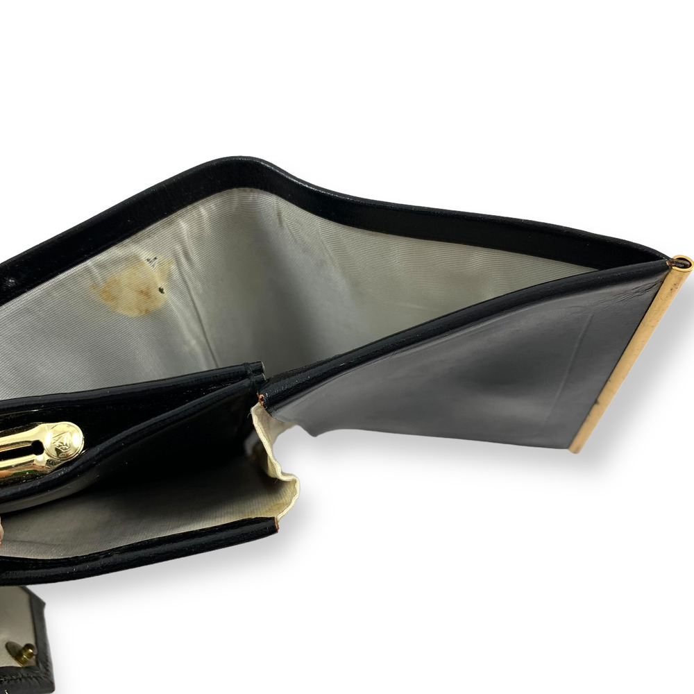 1950's black saddle leather gold floral kiss-lock wallet - Picture 4 of 13